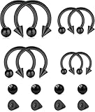 CIZME Piercing para el septum, 16 g, plata, anillo para la nariz, herradura, acero quirúrgico, hélix, tragus, labio, joyas con bolas de repuesto y púas, 6-12 mm, oro/plata/negro, 16G (1,2mm), Gema