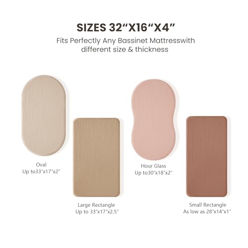 Konssy 2 Pack Muslin Fitted Bassinet Sheets For Baby Girl Boy, Soft Breathable Baby Bassinet Sheets Fit For Baby Bassinets, Cradle, Moses Basket Oval Rectangle Pad/Mattress  thumb #4
