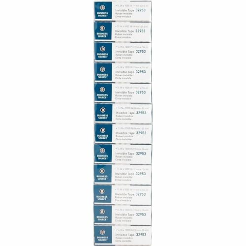 Image of Business Source Premium Invisible Tape Refill Roll, 1 inch Core, 0.75 inch x 1000 inch, 12 / Pack, 12 Packs /Carton (144 Total Rolls)
