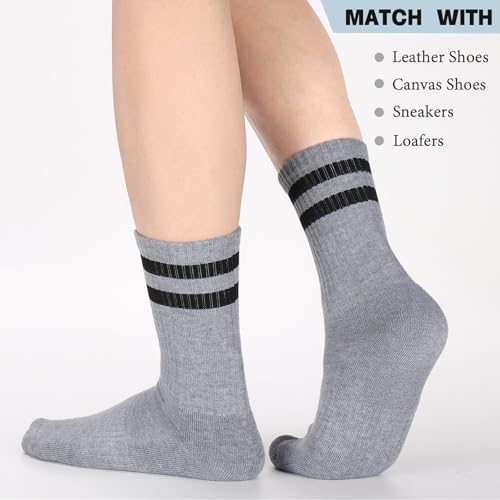 Image of Ultrafun 5 Pairs Striped Crew Socks Cotton Cushioned Athletic Sports Running Socks for Men Women Teens