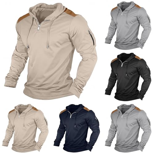 Cambkatl Men's Quarter Zip Hooded Sweatshirt Stylish Pullover Casual Long Sleeve Hoodies with Arm Zipper Pocket2