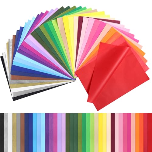 Kesote 360 hojas Papel de Seda 24 x 17 cm, Papel de 36 Colores para hacer Manualidades Decorativas, Accesorios de Fiestas Infantiles o Fiestas Navideñas