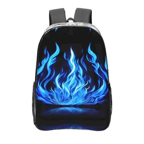Sac à dos transparent imprimé flamme indigo étanche avec poches de rangement noir