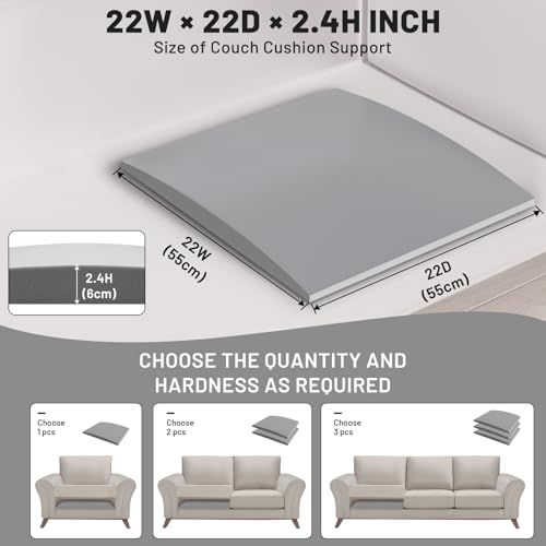 Foamagic Couch Cushion Support, Sofa Cushion Support for Sagging Couch Seat, 22x22x2.4in, Couch Replacement Insert, High Density Foam Furniture Seat Sagging Repair, Trapezoid 40D, Grey Set of 3