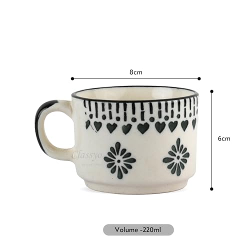Image of Classyo Ceramic Tea Cup Set of 6 for Tea, Microwave and Dishwasher Safe, Capacity - 220ml Each (Gray Floral)