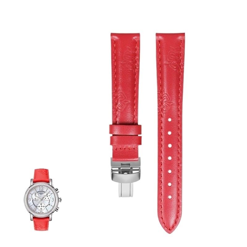Bracelet montre Couturier Prestige Tissot T050 en cuir imprimé rouge 14mm, cadeau idéal