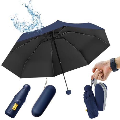 UHETLET Mini Paraguas Plegable con Protección UV 50+ y Antiviento, Paragua Plegable Pequeño con 8 Varillas, Unisex Paraguas Compacto de Viaje Ligero - Portátil en Estuche