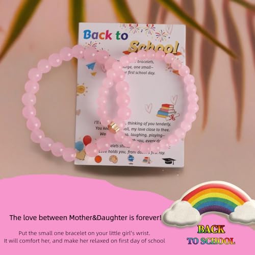 First Day Of Kindergarten Pre-K Back to School Matching Heart Bracelets, Mommy and Daughter Wish String Setracelets Jewelry Gifts (Pink)3