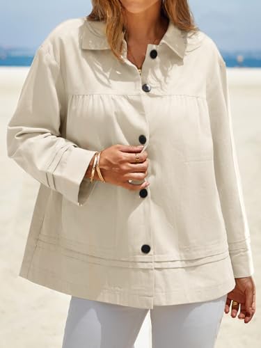 Cicy Bell Womens Oversized Casual Jackets Lightweight Pleated Babydoll Shackets Cotton Button Down Coats4