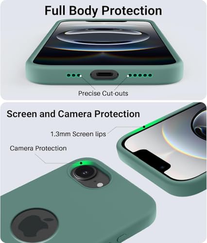 Image of Elzzi Microfiber Logo Cut Cover Compatible for iPhone 16e /17e Case Liquid Silicone Cases Full Body 4 Layer Protective Covers Shockproof Back Cover with High Raised Camera Lips (6.1 inch, Pine Green)