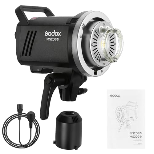 Godox MS200V Studioblitz mit aufgewerteter LED Modellierungslampe, 200W GN53 Bowens Mount Monolight, leicht und tragbar, 2.4G Wireless X System Studio...