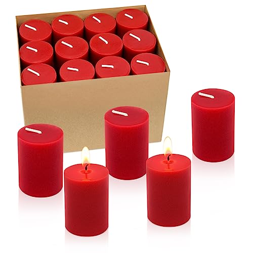24 Packs Red Votive Candles Small 2.0 Inch Unscented Wax Solid Colored Candles for Christmas Wedding Party Holiday & Home - 12 Hours Burning