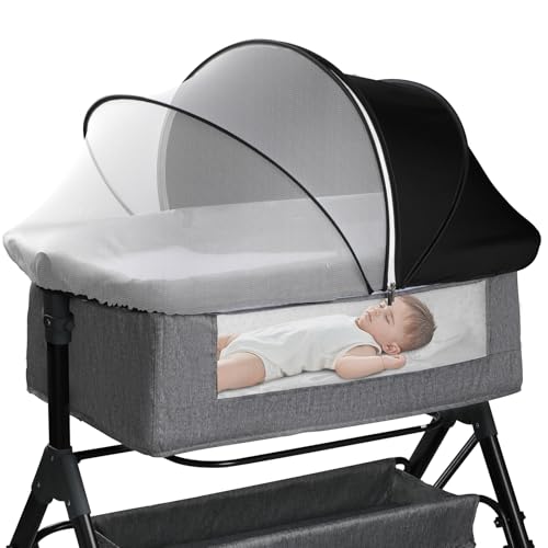 WANRU Bassinet Cover for Cats - Blackout Breathable Mosquito Net for Baby Bedside Sleepers & Travel Cribs 2-Way Zipper Bug Canopy Tent to Block Light & Keep Cats Out (Black-Small)