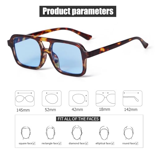 JUDOO Trendy Square Aviator Sunglasses for Women Retro 70s Plastic