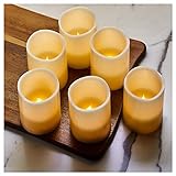 Hayley Cherie - Real Wax Flameless Candles with Timer (Set of 6) - Ivory LED Candles 3” Wide x 4” Ta