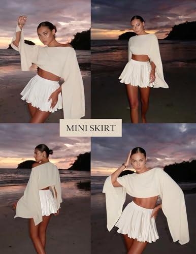 Image of Avidlove Women's Pleated Skirt Boho Ruffle Flowy Mini Skirts High Waisted Flared Skater Skirt Basic Outfits