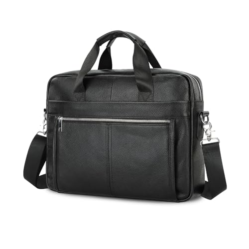 FANDARE Retro Hombre Maletin Funda PC Portatil 14 Pulgadas Regalo Portadocumentos Maletín de Cuero Impermeable Bolsos de Mano Bolso Trabajo Bandolera para Portátil Mensajero Negocios Negro