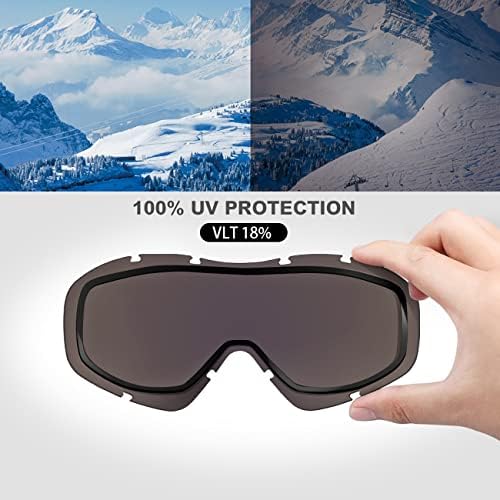 Image of OutdoorMaster OTG Ski Goggles - Over Glasses Ski / Snowboard Goggles for Men, Women & Youth - 100% UV Protection (Black Frame + VLT 17% Grey Lens with Full REVO Green)