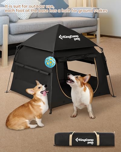 KingCamp Dog Tent, Large Portable Outdoor Indoor Dog House with 600D Oxford Fabric & Dual Layer for Medium Large Dogs, Jet Black - Image 6