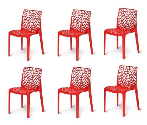 Image of activa Web Designer Plastic Chair for Home, Office and Restaurant and Cafe|Armless Chair for Dining Room| Heavy Duty Outdoor Plastic Chair | Designer Balcony Chair (Red, Set of 6)
