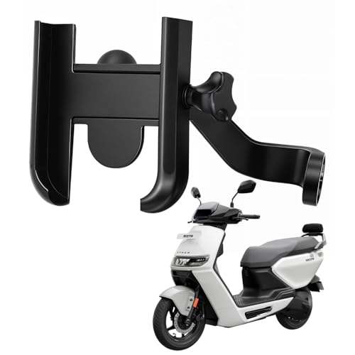 Image of Metal CNC Mobile Holder for Scooter, Scooty & Motorcycle Compatible for Ather Rizta, Mirror Mount, 360 Rotation, Strong Anti-Slip Grip, Wide Adjustable Fit for All Smartphones (Black)