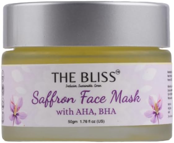 The Bliss Saffron Face Mask with Saffron Petals, AHA and BHA For Oil control, Acne prone Skin and Blackhead (Plant Based & Cruelty Free) (50gm)
