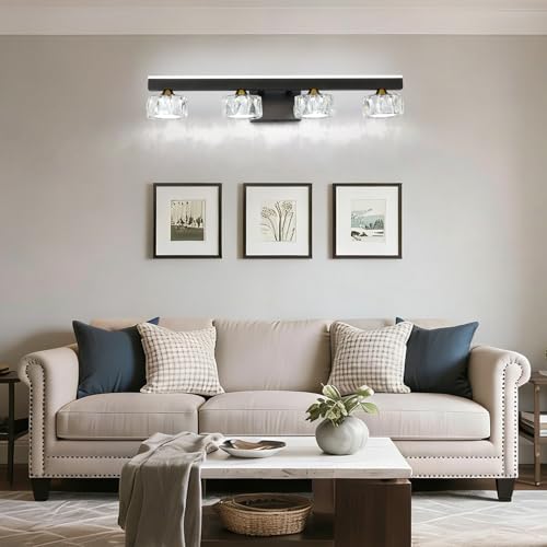 Image of Black Crystal Bathroom Vanity Light Fixtures Over Mirror for Bathroom Lighting (4 Lights)