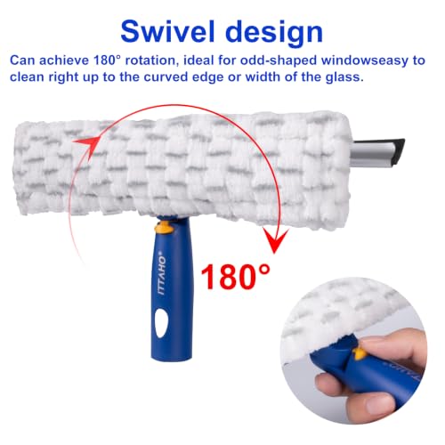 Image of Squeegee for Window Cleaning with Extendable Pole, 53 inch 2-in-1 Window Cleaning Tool Kit, Shower Squeegee with Long Handle, Indoor /Outdoor High Window Cleaning-Two Pads