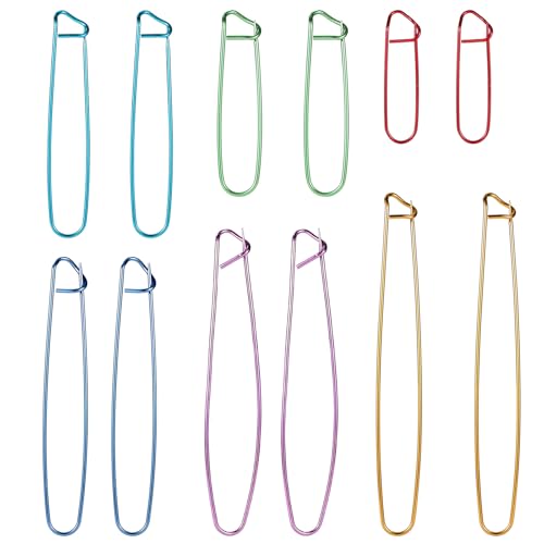 Image of 12pcs Knitting Stitch Holders, Aluminum Yarn Stitch Holders 6 Colors Crochet Markers Practical Knitting Crochet Tools Sewing Crocheting Supplies for Sweaters Socks Blankets