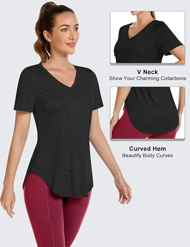 Alovien Short Sleeve Workout Shirts Women Loose Fit, V-Neck Women Exercise T-Shirt Workout Top thumb #1