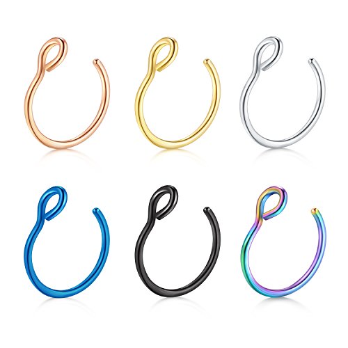 D.Bella 20G Faux Piercing Jewelry 8mm Fake Nose Ring Hoop for Faux Lip Septum Set