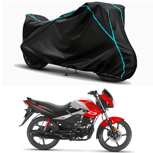 Image of Waterproof Bike Body Cover Compatible for | Hero Passion Xtec | Taffeta Fabric, Sky Piping Design, Bottom Elastic Fit | Dustproof, Sun UV & Rain Protection for All Weather.