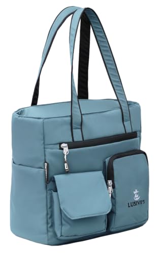 Image of Lusive's Double Pocket Handbag for Women: Stylish, Ideal Companion for Work, Travel, Polyester Material, Spacious 10-liter Capacity, 6 Pockets. (Black & Grey)