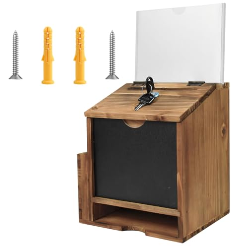 Huucozn Holz-Tippbox Wahlurne Spendenkasten mit Schloss Lotterie-Box Briefkasten Wandmontage Für Hochzeit Kirche Schule Unternehmen