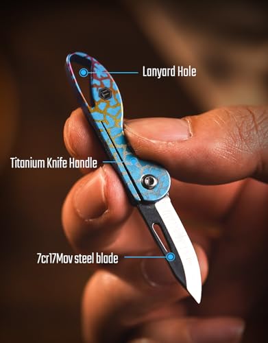 Image of KeyUnity KK05 Titanium Mini Pocket Knife, 1.06-Inch Blade, Crackle | Lightweight EDC Knife for opening packages and snack wrappers, removing clothing tags, and handling everyday tasks