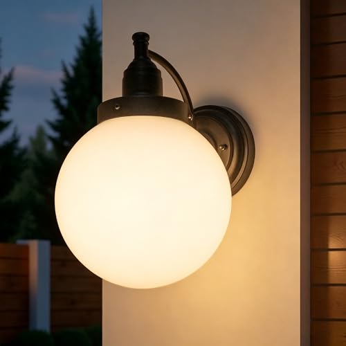 Applique murale extérieure globe moderne E27 IP44 en verre dépoli