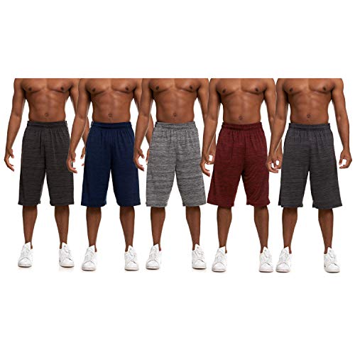 Essential Elements 5 Pack: Men\'s Active Performance Athletic Basketball Gym Workout Gym Cationic Shorts with Pockets (Medium, Set C)