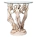Design Toscano Greek Muses Classic Glass-Topped Side Table, 18 Inch Wide, 18 Inch Deep, 20 Inch Tall, Cast Stone Resin, Antique Stone Finish