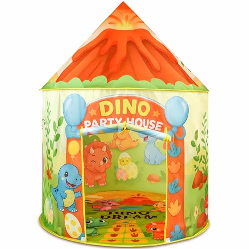 Amplov LED Dinosaur Play Tent for Kids, 53" × 41" Light Up Pop Up Indoor/Outdoor Playhouse Fort with Carrying Bag, Foldable Dino Pretend Play Tent for Toddlers Ages 3–5, Ideal Gift for Ages 3–9