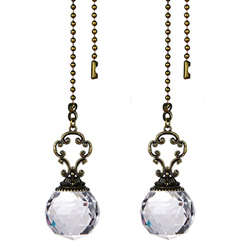 Image of Set of 2 Vintage-Style Clear Fan Pull Ceiling Fan Chain Pulls Crystal Prism Ball