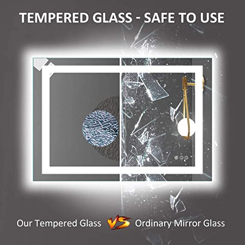 Amorho LED Bathroom Mirror 40"X32" with Front and Backlit, Stepless Dimmable Wall Mirrors with Anti-Fog, Shatter-Proof, Memory, 3 Colors, Double LED Vanity Mirror (Horizontal/Vertical)