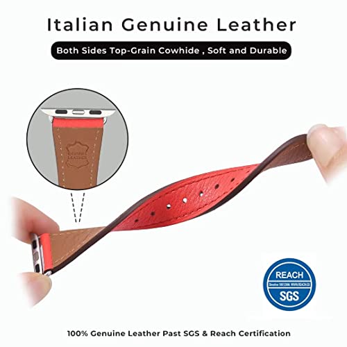 HANDODO Italian Genuine Leather Band Women for Apple Watch Series 11 10 9 8 7 6 5 4 3 2 1 SE SE2, SGS Certified Dressy Bracelet Cute Strap for iWatch 38mm 40mm 41mm 42mm, Orange by HANDODO - Used condition - Image 2