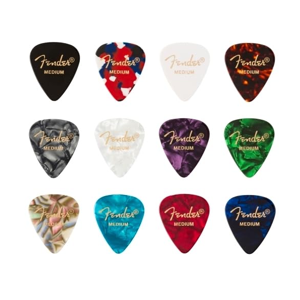 Image of Fender Classic Celluloid Guitar Picks 351 Shape, Guitar Accessories, Color Medley, Medium, 12-Pack