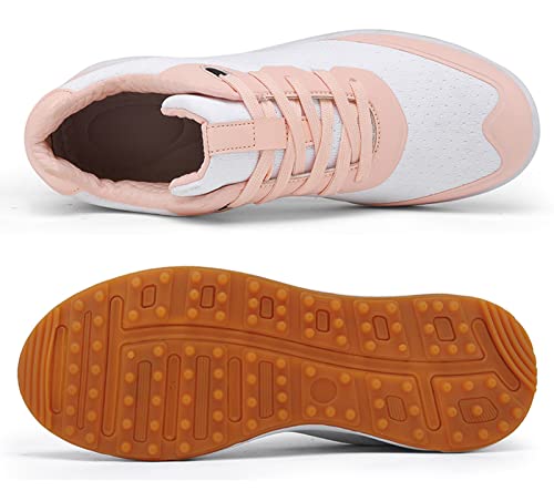 Seaneola Unisex Golf Shoes For Men Women Waterproof Golf Shoes Spikeless Leather Golf Sneaker,Netpink #TOP7