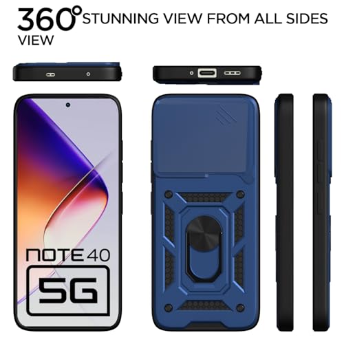 Image of Pikkme Back Cover for Infinix Note 40 5G | 360 Protection Case | Sliding Camera Shield Cover & Ring Holder Stand D10 Tough Armor Bumper Case (Blue)