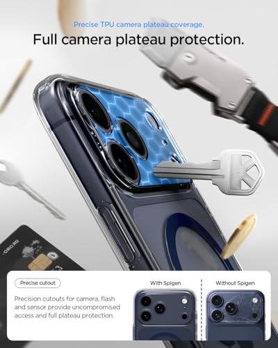 Image of Spigen Ultra Hybrid MagFit Back Cover Case for iPhone 17 Pro, Clear Transparent, MagSafe Compatible - PC+TPU | Clear Deep Blue