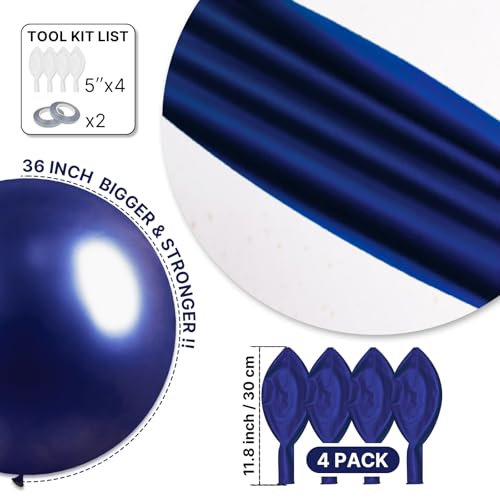 Image of PartyWoo Navy Blue Balloons 4pcs 36 Inch Matte Helium Dark Blue Latex Balloons for Graduation Anniversary Wedding Sports Theme Boy Baby Shower Men Birthday Bachelorette Party Decorations Blue-Y72