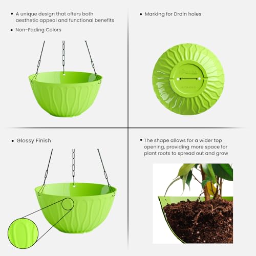Image of YUCCABE ITALIA SHERA Hanging Wave 8 Inch Plastic Flower Pot for Plant Pack of 12 Pcs Round Shape Hanging Pot for Balcony Railing Planters for Indoor and Outdoor Garden (Green)