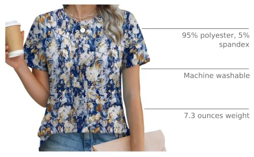 Image of XIEERDUO Womens Summer Tops 2026 Pleated Round Neck Short Sleeve Shirts Business Casual