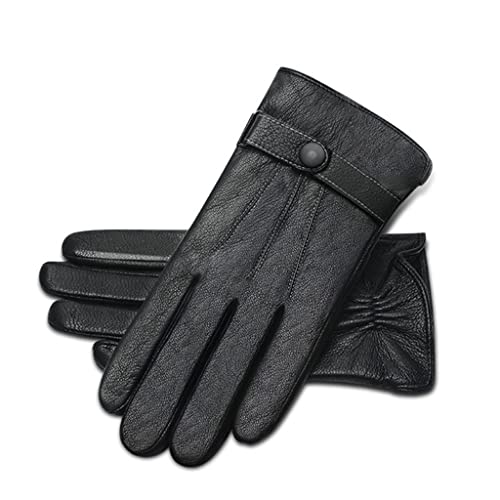 Gants en cuir chauds pour homme avec fonction écran tactile hiver